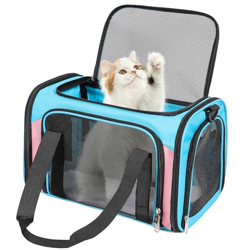 Discala Katzentragetasche, Hundetragetasche bis zu 15 kg, TSA-Fluggesellschaftszugelassene Haustier-Tragetasche für kleine und mittelgroße Katzen, Hundetragetasche für kleine Hunde (Blau und Rosa, von Discala