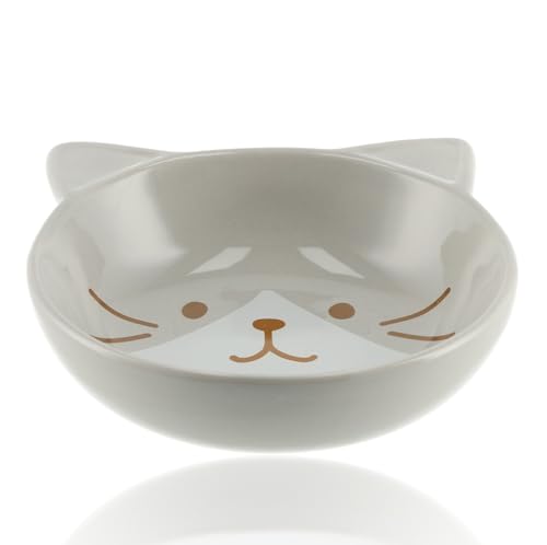 Katzenfutternapf Keramik, Katzenplatte für trockenes Nassfutter, Katzenbrett Ø13.5 cm, Grau, Spülmaschinenfest Keramik Futternapf von Discountershop