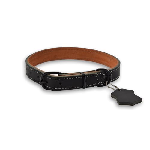 Schwarzes Leder Hundehalsband | Verstellbares Halsband | Echtes Leder Halsband - Mittlere Größe | Atmungsaktiv und Wetterfest | Größe M (37-45Cm) | 49.5 X 2 Cm | Langlebig und Bequem von Discountershop