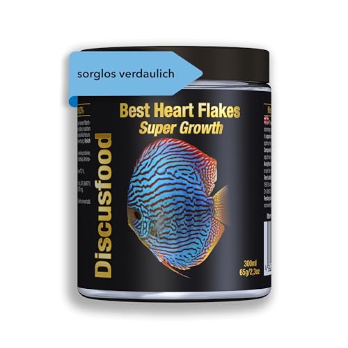 Premium Fischfutter Aquarium 300ml [FÜR WACHSTUM & FARBENPRACHT] - Best Heart Super Growth Flakes - sehr gut verträgliches Granulat Flockenfutter - Aquarienfischfutter von Discusfood