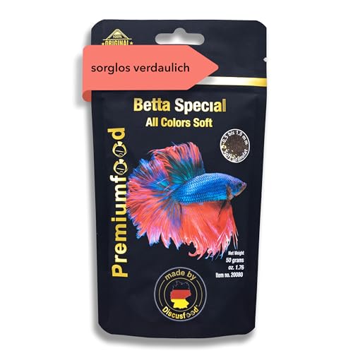 Premium Fischfutter Aquarium [FÜR WACHSTUM & FARBENPRACHT] - Betta Special 50g - sehr gut verträgliches Softgranulat - Aquarienfischfutter, Betta Futter, Kampffisch Futter von Discusfood