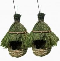 Disnace 2 Stück Handgewebte Gras Vogelnester, Hängendes Vogelhaus, Vogelnest Hausgarten, Nisttaschen für Vögel, Natürliche Vogelhäuser zum Aufhängen für Garten- oder Balkondekoration, 30x20x30cm von Disnace