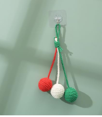 Disnace Sisalball Katzenspielzeug, Hängender Sisal-Katzenball, Hängendes Katzenspielzeug Bälle, Haustier Kratzball, Katzenspielzeugs Ball mit Glöckchen für Indoor-Katzen (Rot, Grün, Weiß) von Disnace