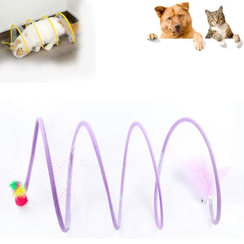 Selbstspielendes Katzenjagd-Spiraltunnelspielzeug, Spiraltunnel-Katzenspielzeug, Katzentunnelspielzeug for Hauskatzen, Dekompressions-Interaktives Katzenfederspielzeug mit Katze (Color : Purple) von Distrainar