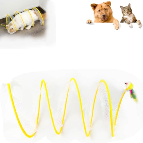 Selbstspielendes Katzenjagd-Spiraltunnelspielzeug, Spiraltunnel-Katzenspielzeug, Katzentunnelspielzeug for Hauskatzen, Dekompressions-Interaktives Katzenfederspielzeug mit Katze (Color : Yellow) von Distrainar