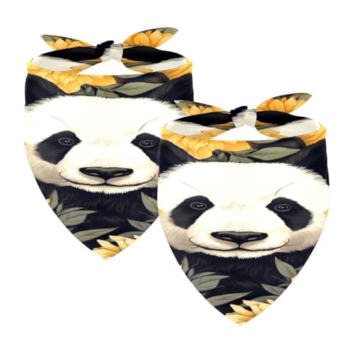 Hundehalstuch, waschbar, Dreieckstuch für Haustiere, Halstuch, Halstuch, Zubehör für kleine, mittelgroße und große Mädchen, Jungen, Welpen, Katzen, Panda mit Sonnenblumen, 2 Stück von Diusye