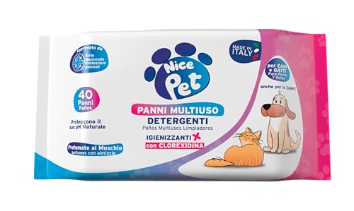 Nice Pet Mehrzweck-Reinigungstücher für Hunde und Katzen, duftende Formel mit Chlorhexidin, Packung mit 40 feuchten Tüchern Nice Pet Mehrzweck-Reinigungstücher für Hunde und Katzen, duftende Formel mit Chlorhexidin, Packung mit 40 feuchten Tüchern von NICE COSMETICS