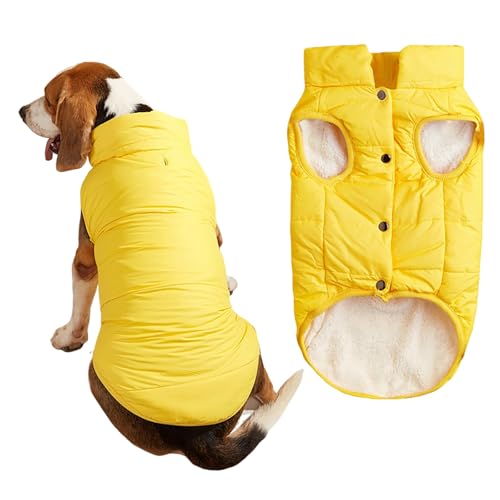 2-lagige Fleece-gefütterte, winddichte Hundejacke, weicher Thermo-Hundemantel für kaltes Wetter mit verstellbaren Trägern, warmer Wintermantel für kleine Hunde und Welpen (Gelb, M) von Dixacyer