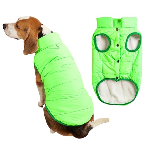 2-lagige Fleece-gefütterte, winddichte Hundejacke, weicher Thermo-Hundemantel für kaltes Wetter mit verstellbaren Trägern, warmer Wintermantel für kleine Hunde und Welpen (Hellgrün, M) von Dixacyer