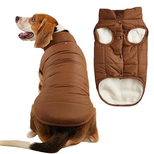 2-lagige Fleece-gefütterte, winddichte Hundejacke, weicher Thermo-Hundemantel für kaltes Wetter mit verstellbaren Trägern, warmer Wintermantel für kleine Hunde und Welpen (Kaffee, Größe M) von Dixacyer