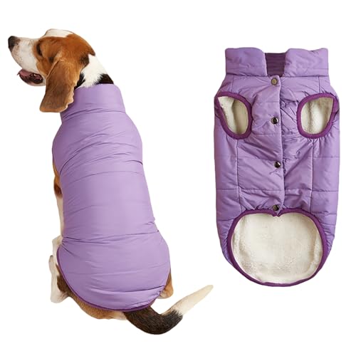 2-lagige Fleece-gefütterte, winddichte Hundejacke, weicher Thermo-Hundemantel für kaltes Wetter mit verstellbaren Trägern, warmer Wintermantel für kleine Hunde und Welpen (Lila, L) von Dixacyer