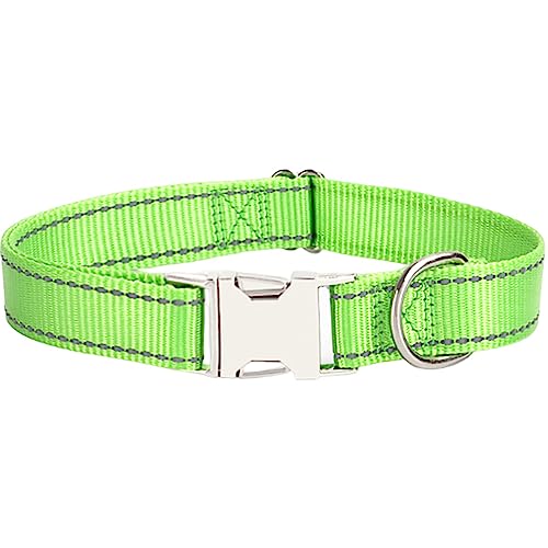 Reflektierendes Hundehalsband mit Metallschnalle, weich, atmungsaktiv, verstellbar, Nylon, Haustierhalsband, verstellbar, für kleine, mittelgroße und große Hunde (Grün, Größe XS: 1,5 x 30 cm) von Dixacyer