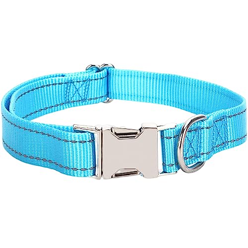 Reflektierendes Hundehalsband mit Metallschnalle, weich, atmungsaktiv, verstellbar, Nylon, Haustierhalsband, verstellbar für kleine, mittelgroße und große Hunde (Himmelblau, Größe L: 2,5 x 60 cm) von Dixacyer