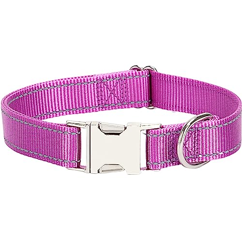 Reflektierendes Hundehalsband mit Metallschnalle, weich, atmungsaktiv, verstellbar, Nylon, Haustierhalsband, verstellbar für kleine, mittelgroße und große Hunde (Lila, Größe XL: 2,5 x 70 cm) von Dixacyer