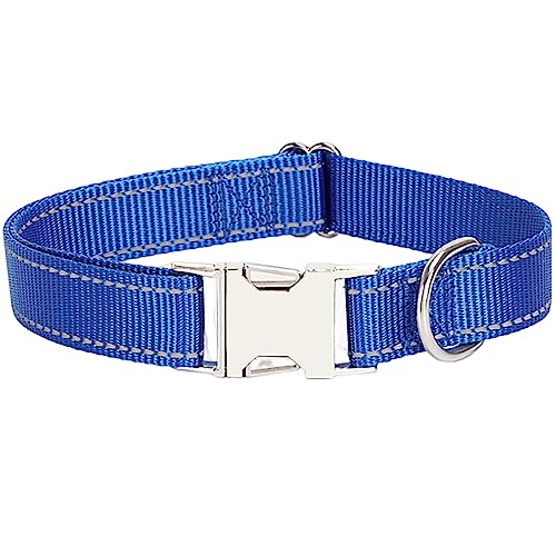 Reflektierendes Hundehalsband mit Metallschnalle, weich, atmungsaktiv, verstellbar, Nylon, Haustierhalsband, verstellbar für kleine, mittelgroße und große Hunde (Marineblau, Größe L: 2,5 x 60 cm) von Dixacyer