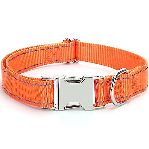 Reflektierendes Hundehalsband mit Metallschnalle, weich, atmungsaktiv, verstellbar, Nylon, Haustierhalsband, verstellbar für kleine, mittelgroße und große Hunde (Orange, Größe M: 2,0 x 50 cm) von Dixacyer