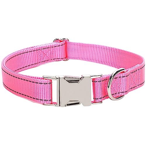 Reflektierendes Hundehalsband mit Metallschnalle, weich, atmungsaktiv, verstellbar, Nylon, Haustierhalsband, verstellbar für kleine, mittelgroße und große Hunde (Rosa, Größe L: 2,5 x 60 cm) von Dixacyer