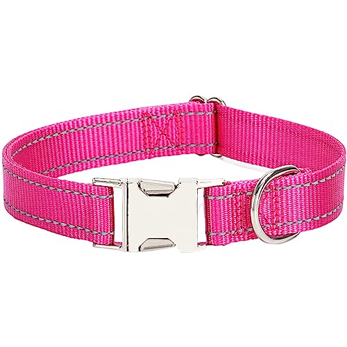 Reflektierendes Hundehalsband mit Metallschnalle, weich, atmungsaktiv, verstellbar, Nylon, Haustierhalsband, verstellbar für kleine, mittelgroße und große Hunde (Rosarot, L: 2,5 x 60 cm) von Dixacyer