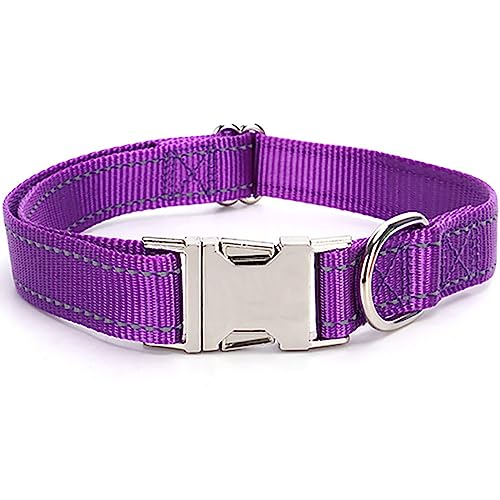 Reflektierendes Hundehalsband mit Metallschnalle, weich, atmungsaktiv, verstellbar, Nylon, Haustierhalsband, verstellbar für kleine, mittelgroße und große Hunde (Tiefviolett, Größe XL: 2,5 x 70 cm) von Dixacyer