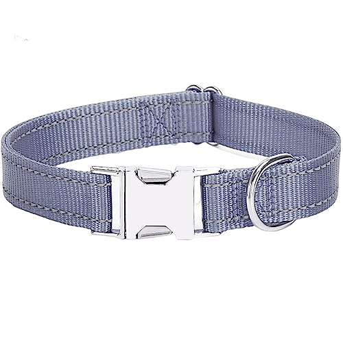 Reflektierendes Hundehalsband mit Metallschnalle, weich, atmungsaktiv, verstellbar, Nylon, Haustierhalsband, verstellbar für kleine, mittelgroße und große Hunde (grau, Größe L: 2,5 x 60 cm) von Dixacyer