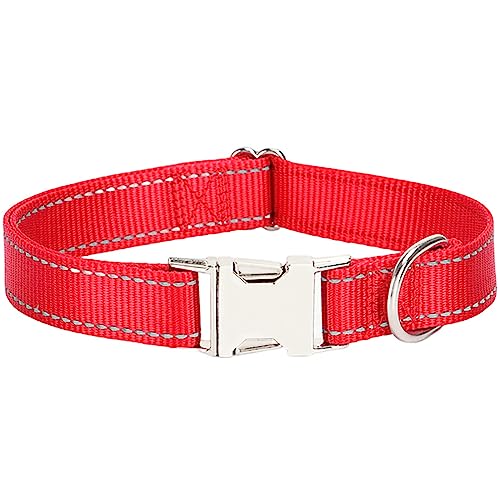 Reflektierendes Hundehalsband mit Metallschnalle, weich, atmungsaktiv, verstellbar, Nylon, Haustierhalsband, verstellbar für kleine, mittelgroße und große Hunde (groß, rot, Größe M: 2,0 x 50 cm) von Dixacyer