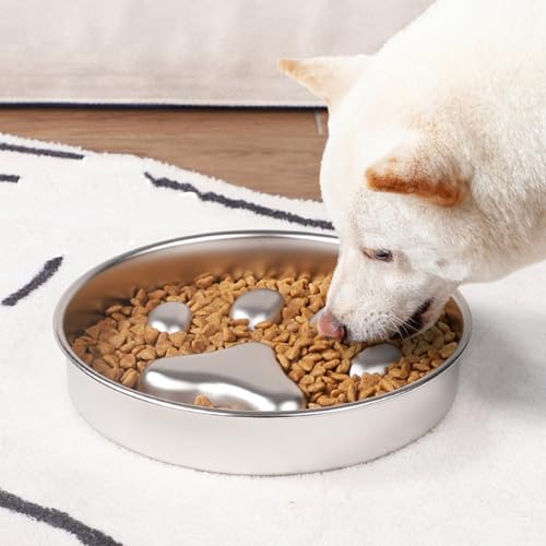 Slow Feeder-Hundenäpfe, Edelstahl, Flacher Futternapf mit Pfotenabdruck, Großer Hund, Erhöhter, Spülmaschinenfest, Sicheres Design, für Hunde mit Kurzer Nase von Diyeeni