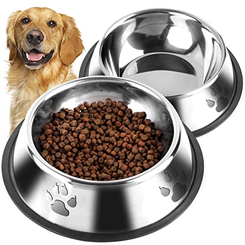 Diyfixlcd 2 Packungen Edelstahl Hundenapf mit Gummiboden Anti-Rutsch Hund Katze Futternapf Wassernapf für Haustier Welpen (590 ml) von diyfixlcd