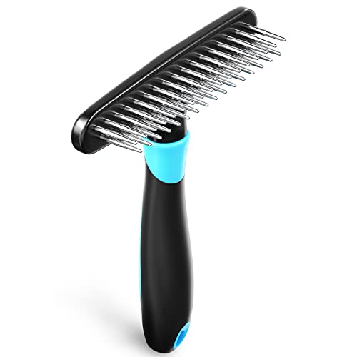 Diyfixlcd Hundeharke, Enthaarungsbürste, Unterfellrechen für Hunde, Katzen, verfilzt, kurzes, langes Haar, Bürste zum Ausfallen, zweireihige Edelstahlstifte, reduziert Haarausfall um 90 % (blau) von diyfixlcd