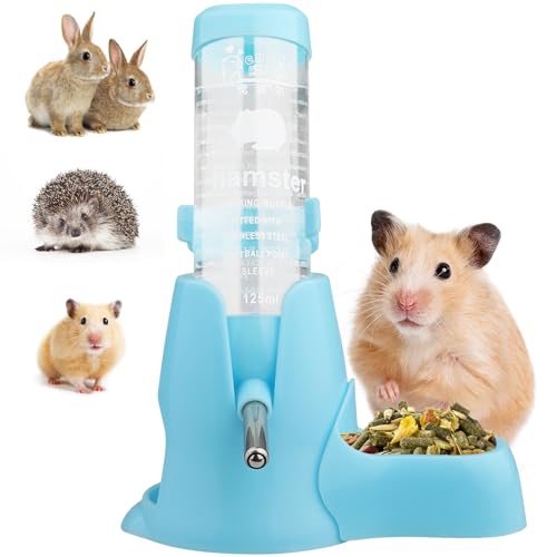 Diyife Hamster Trinkflasche, [125ML] Haustier Wasserflasche Kein Wasseraustritt, Automatischen Wassertrinken Spender + Futternapf + Bodenhöhle 3-in-1 für Häschen, Chinchilla, Igel, Eichhörnchen - Blau von Diyife