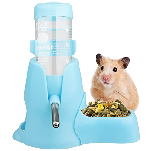 Diyife Hamster Trinkflasche, [80ML] Haustier Wasserflasche Kein Wasseraustritt, Automatischen Wassertrinken Spender + Futternapf + Bodenhöhle 3-in-1 für Häschen, Chinchilla, Igel, Eichhörnchen - Blau von Diyife