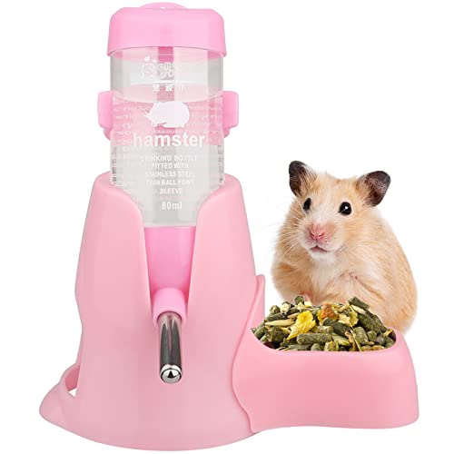 Diyife Hamster Trinkflasche, [80ML] Haustier Wasserflasche Kein Wasseraustritt, Automatischen Wassertrinken Spender + Futternapf + Bodenhöhle 3-in-1 für Häschen, Chinchilla, Igel, Eichhörnchen - Rosa von Diyife
