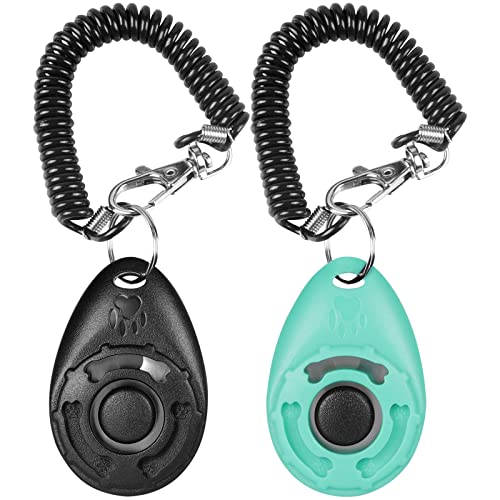 Diyife Hunde Clicker, Trainings-Clicker mit Elastischem Handschlaufe, Klicker mit Großem Knopf, Hundeerziehung und Hundetraining, für Hund, Katze, Pferd (2 Stück, Schwarz + Cyan) von Diyife