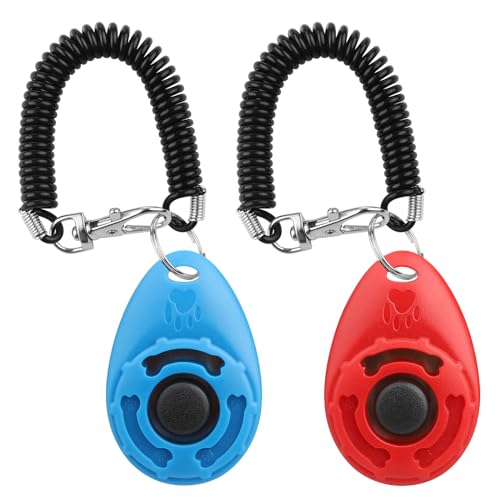 Diyife Hunde Clicker, Trainings-Clicker mit Großem Knopf und Handschlaufe, Profi Klickertraining Set für Hundeerziehung und Hundetraining, für Hund, Katze, Pferd (2 Stück, Blau + Rot) von Diyife