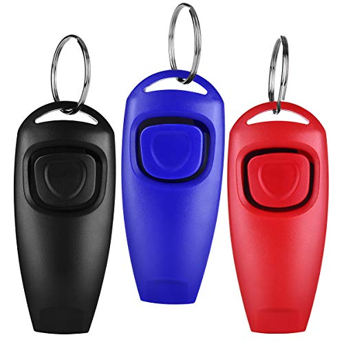 Diyife Hunde Clicker Whistle 3 Stück, [Funktion 2 in 1] Profi Training Werkzeug Finger Klicker mit Pfeife/Großem Knopf Cicker für Hunde, Katzen, Pferde, Vogel - Schwarz Rot Blau von Diyife