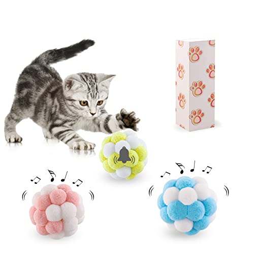 Diyxisk 3 Stück Katzenspielzeugkugeln, Katzenspielzeug Ball Mit Glocke, Katzenbälle Plüsch, für Interaktion mit Kätzchen Kätzchenspielzeug Spielen Dekompression Bewegung (3 Farben) von Diyxisk