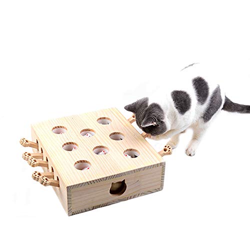 DjfLight Interaktives Haustier Katzenspielzeug, Holz, Spielzeug, Maulwurf Maus, Puzzle Box mit süßen Cartoon Spielzeugen für Katzen, Jagd, Spielen, Trainieren, Kratzen – 8 Löcher,A DjfLight Interaktives Haustier Katzenspielzeug, Holz, Spielzeug, Maulwurf Maus, Puzzle Box mit süßen Cartoon Spielzeugen für Katzen, Jagd, Spielen, Trainieren, Kratzen – 8 Löcher,A von DjfLight