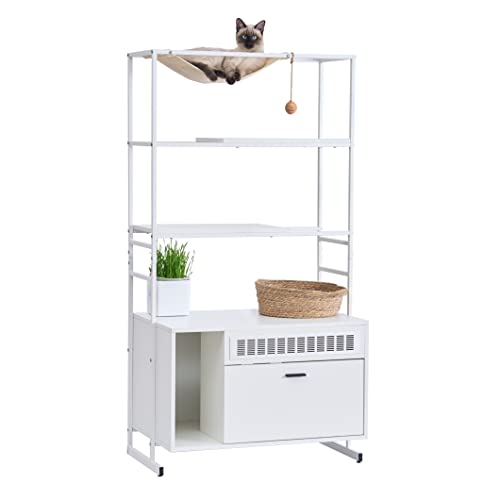 DlandHome Verstecktes Bett für Katzentoilette, Katzenbaum, Katzennest, mit Kratzstoff & Kugeln, Katzenhaus, Weiß DlandHome Verstecktes Bett für Katzentoilette, Katzenbaum, Katzennest, mit Kratzstoff & Kugeln, Katzenhaus, Weiß von DlandHome