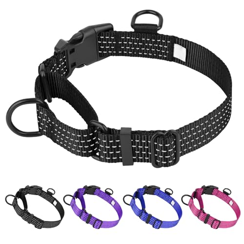 Dlitk Martingale Hundehalsbänder, Verstellbares Reflektierendes Nylon-Hundehalsband für Hundetraining, kein Ziehen, Halsband für mittelgroße und große Hunde (L, Schwarz) von Dlitk