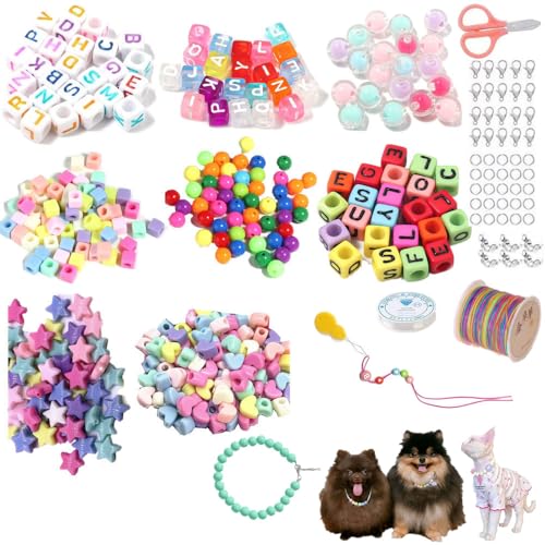 DIY Haustier-Buchstaben-Halskette, farbige Katzenhalsband, freie Kombination von Buchstaben, Farben, Formen, dekorative Halskette, 580 Perlen + Schere, Einfädler, Seil, Verbindungs-Set DIY Haustier-Buchstaben-Halskette, farbige Katzenhalsband, freie Kombination von Buchstaben, Farben, Formen, dekorative Halskette, 580 Perlen + Schere, Einfädler, Seil, Verbindungs-Set von Dlmlemu