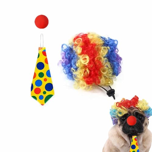 Hundeperücke, Haustier-Kostüm-Set, Haustier-Clown-Anzug, Perücke, Nase, Krawatte, lustige lockige Hundeperücke mit verstellbaren Gummibändern, Haustierperücken, Cosplay-Dekoration für Halloween, Hundeperücke, Haustier-Kostüm-Set, Haustier-Clown-Anzug, Perücke, Nase, Krawatte, lustige lockige Hundeperücke mit verstellbaren Gummibändern, Haustierperücken, Cosplay-Dekoration für Halloween, von Dlmlemu