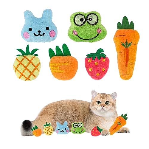 Dmkohi 6 stück katzenminze katzenspielzeug, katzenminze plüsch Kissen, Katzen Spielzeug Set mit fruchtelementen, natürliches Katze interaktive kauen, Katzen baldrian Kissen, Spielzeug für kätzchen von Dmkohi