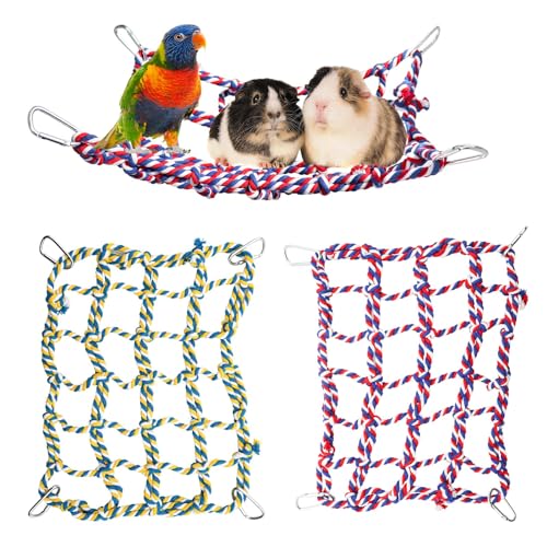 2er Pack Buntes Vogel-Seilnetz, Ratten-Kletterseilnetz, Hängende Haustier-Hängematte, Vogelleiter-Seilbrücke, Kleintier-Seilnetzspielzeug, Käfigdekoration für Ratte Hamster Vogel Frettchen (28×20 cm) von Dnoifne