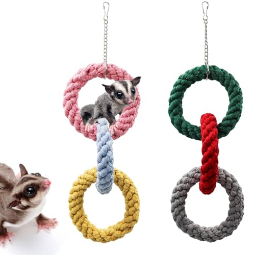 2er Pack Sugar Glider Hängende DREI-Ring-Kletterspielzeuge, Bunte Sugar Glider Schaukelspielzeuge, Sugar Glider Hamster Ratten Spielzeug, Käfigzubehör für Frettchen Hamster Eichhörnchen Papageien von Dnoifne