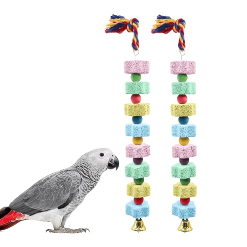 2er-Pack Vogelkauspielzeug, Bunter Schnabelpflegestein mit Glöckchen für Papageien, Käfigzubehör für Nymphensittiche, Wellensittiche, Papageien, Kanarienvögel, Ratten, Hamster, Chinchillas, Kaninchen von Dnoifne