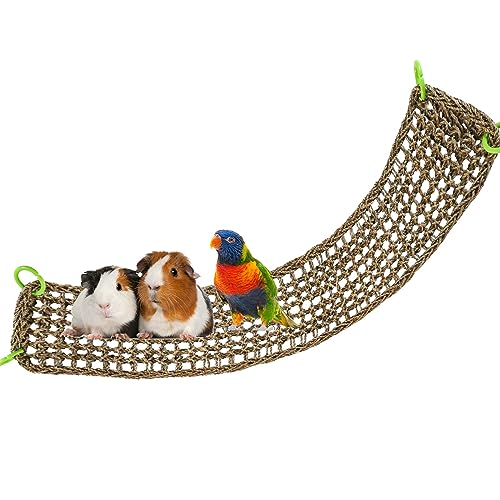 39 x 7 Zoll Vogel Seegras Matte, natürliches Seegras gewebtes Netz, Vogel Hängematte Matte mit Haken, Vogelkäfig Zubehör, Kletterseil Leiter Kauspielzeug für Nymphensittiche Hamster Meerschweinchen von Dnoifne