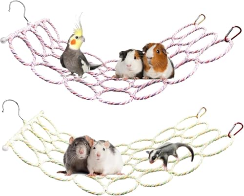 Dnoifne 2er-Pack Hängendes Kletterspielzeug für Kleintiere – Ratten-Kletternetz & Vogelschaukel, Papageienleiter-Brücke aus Papier-Rattan für Käfige von Vögeln, Nagern & Reptilien von Dnoifne