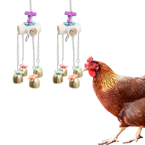 Dnoifne 2er-Set Hühnerspielzeug mit Buntem Deko-Design & Glöckchen – Beschäftigungsspielzeug für Hühnerstall, Pickspielzeug für Hühner, Enten, Gänse & anderes Geflügel von Dnoifne