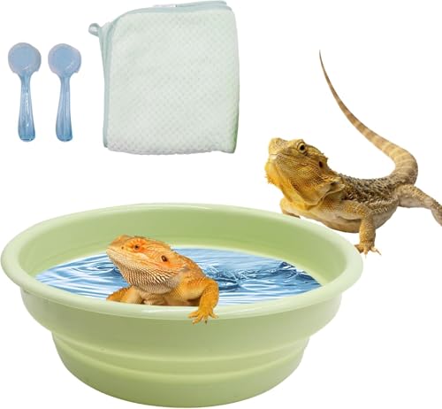 Dnoifne Bartagamen Zubehör – Faltbare Badewanne für Reptilien mit 2 Badebürsten & 1 Handtuch, Reptilien-Badewanne & Pool für Bartagamen, Geckos, Echsen & Schildkröten von Dnoifne