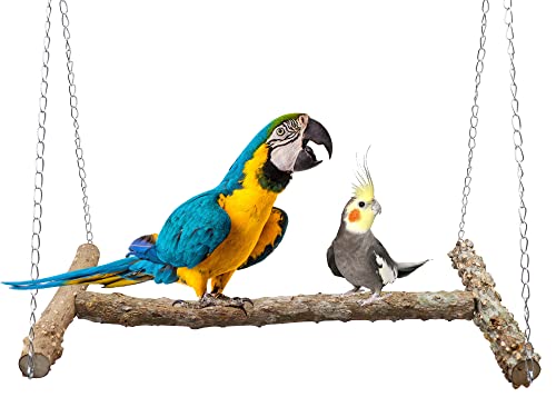 Große Vogelsitz-Schaukelspielzeug, natürliches Pfefferholz, Papageienstange, Spielzeug, hängender Vogelkäfig-Zubehör mit Edelstahl, Vogelkauspielzeug für Papageien, Lovebirds, 45.7x25.4 cm (LxB)) von Dnoifne