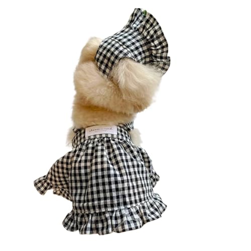 Hundekleidung, luxuriöses Sommerkleid, kariert, gestreift, Strapsrock, Hut, Weste, Set, Welpenkleid, Chihuahua, Bichon, Yorkie, Hundekostüm (Farbe: Kleid und Hut, Größe: XXL) von DoRysk